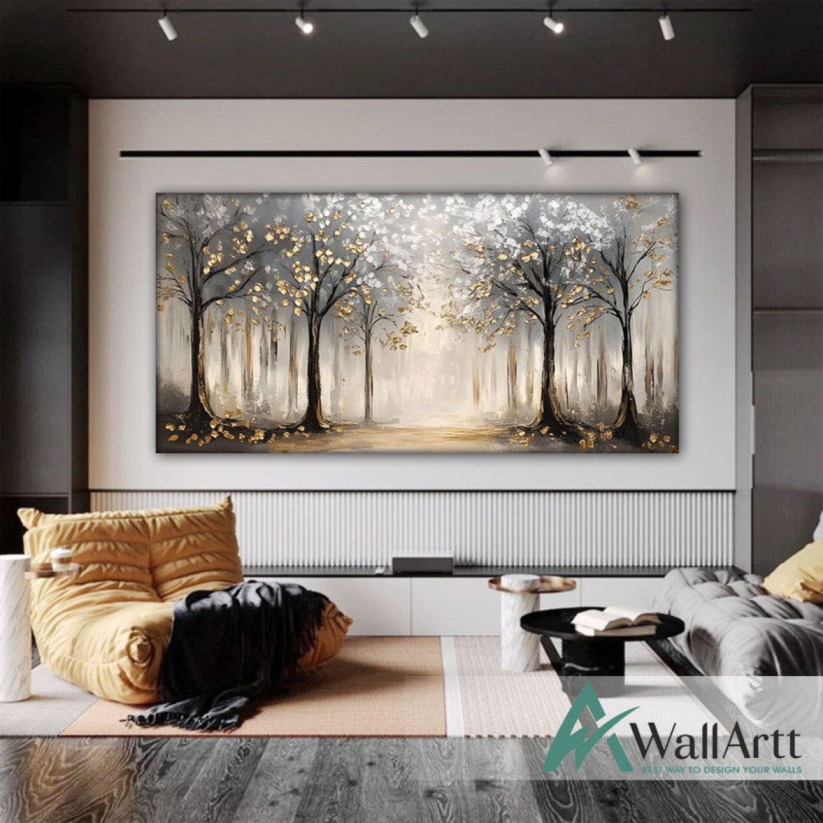 Golden Forest Path 3d Heavy Textured Partial Oil Painting - Wall Art